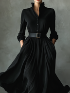 Women's Black Blend Textured Pleated Vintage Maxi Dress MDA0859H8T