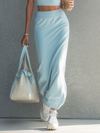 Women's Minimalist Athleisure Set: Sleeveless T-Shirt & Straight-Cut Skirt MDZ3013D0Y
