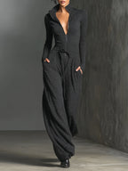 Women's Elegant Knit Sparkling Zipper Front Jumpsuit MDA2560G5I
