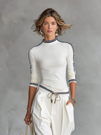 Women's Sports Half-high-neck Long-sleeved T-shirt Drawstring Wide-leg Pants Two-piece Set MDA2569G9Y