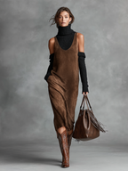 Women's Retro Simple Suede U-Neck Sleeveless Tank Midi Dress MDA0259I1Y