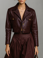 Women's Minimalist Faux Leather Short Jacket MDA1579L7Y