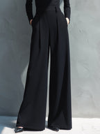 Women's Black Classic Knit Turtleneck Wide - Leg Jumpsuit MDA2133J5I