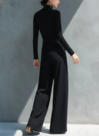 Women's Black Classic Knit Turtleneck Wide - Leg Jumpsuit MDA2133J5I