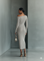 Women's Gray One-shoulder Knitted Dress MDA0233I9T