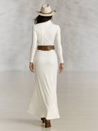 Women's Lapel Long Sleeve Waist-tightening Maxi Dress (without Belt)MDA2480G9Y
