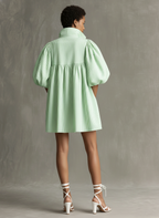 Women's Minimalist Striped Puff-Sleeve Zip-Collar Mini Dress MDZ2930D5Y