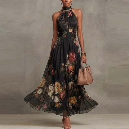 Floral Chiffon Halter Maxi Dress