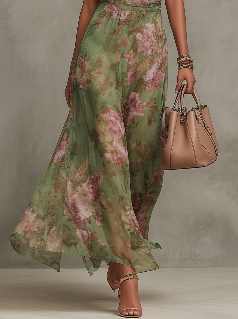 Floral Chiffon Halter Maxi Dress
