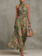 Floral Chiffon Halter Maxi Dress