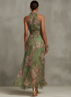 Floral Chiffon Halter Maxi Dress