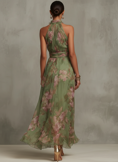 Floral Chiffon Halter Maxi Dress