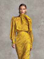 Women's Vintage Satin Polka Dot Print Shirt And Skirt Two-Piece Set (Not including scarf) MDA3073G0Y